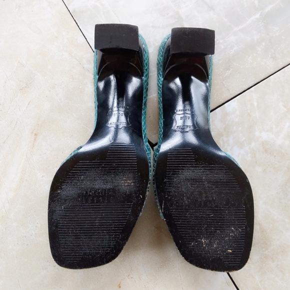 VTG Stuart Weitzman Teal Green Python Snake Slides - Picture 6 of 6